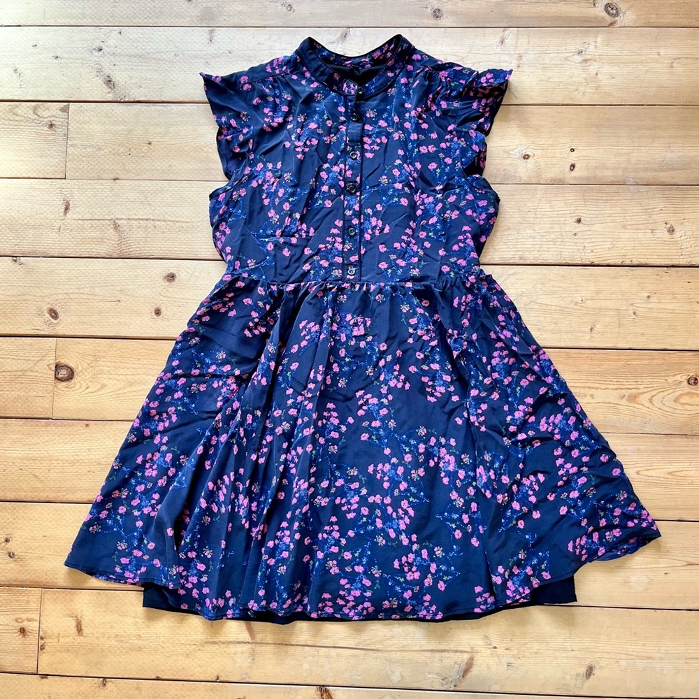 Madewell Navy Blue Floral Silk Dress